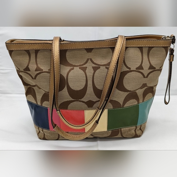 Coach - signature legacy stripe gold multicolor purse - Picture 2 of 11